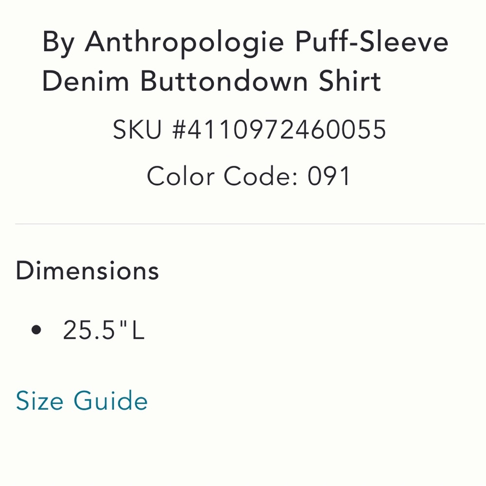 ANTHROPOLOGIE➕NWT Puff Sleeve Denim Button-down Shirt - Picture 9 of 9